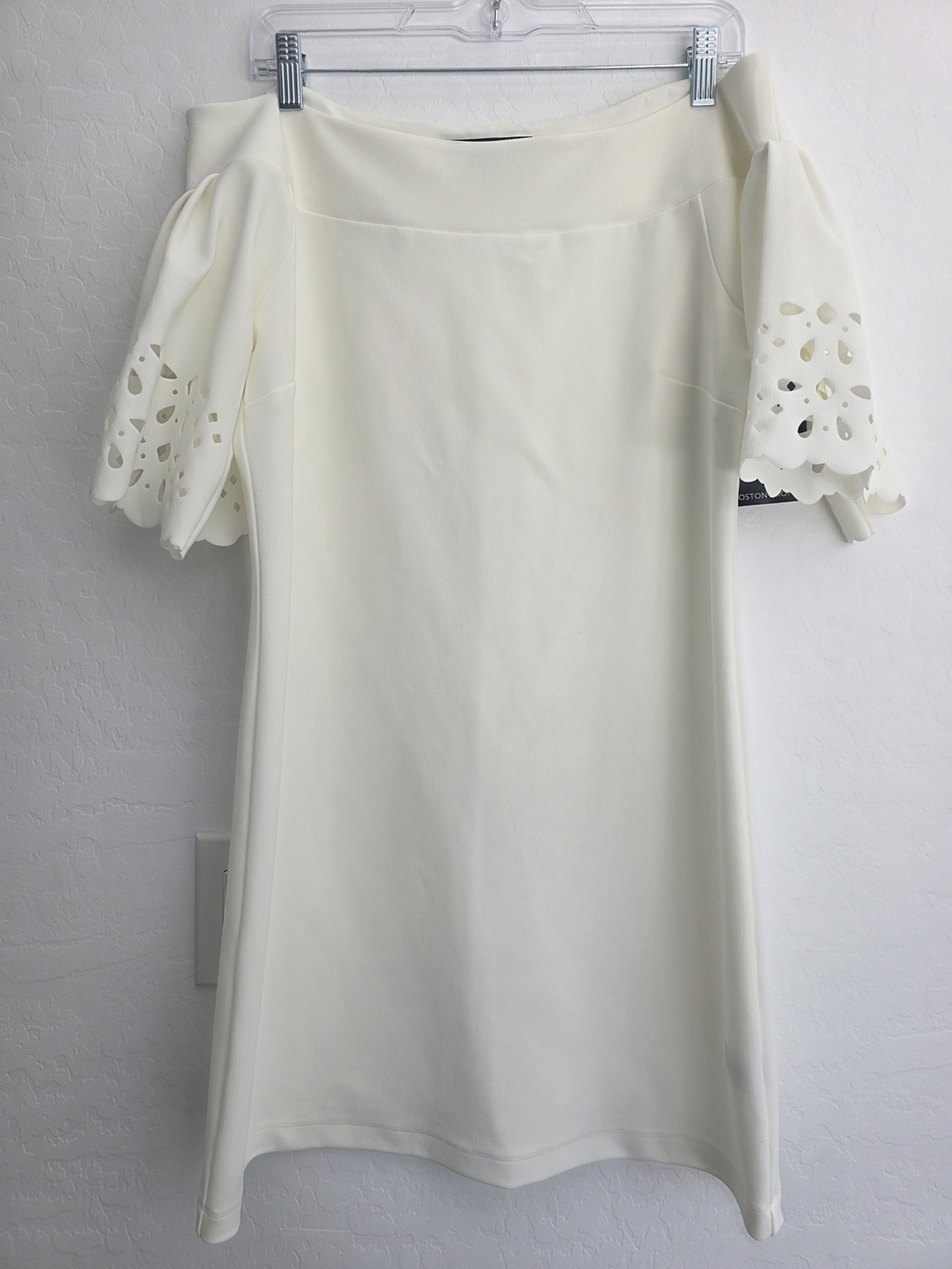 Boston Proper Off White/Cream Off-Shoulder Dress with Eyelet Bell Sleeves
